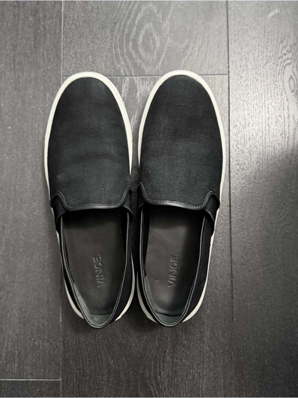 Vince Black Slip-On Canvas Leather Sneakers